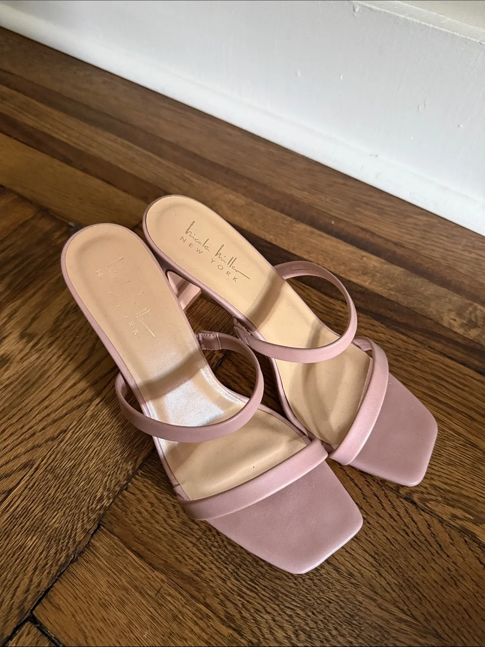 NEW Nicole Miller Blush Pink Strappy Block Heel Sandals